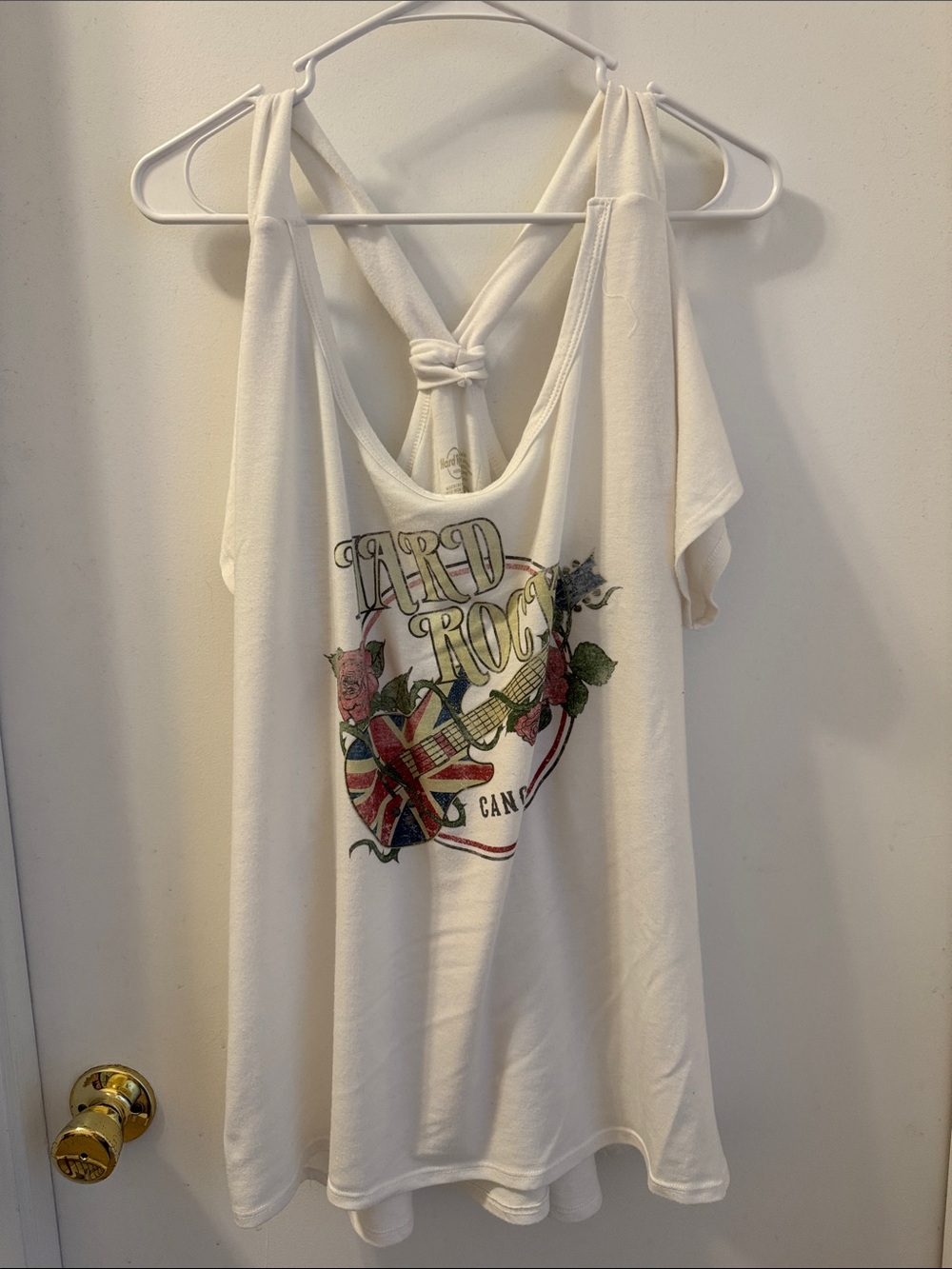 Hard Rock Cafe Cream Knot-Back Graphic Tank Top